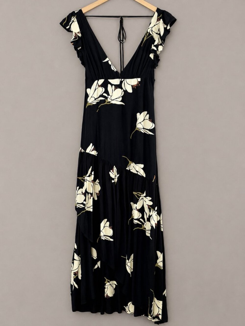 Free People She’s A Waterfall Floral Midi Dress Black Ivory Open Back Size 4